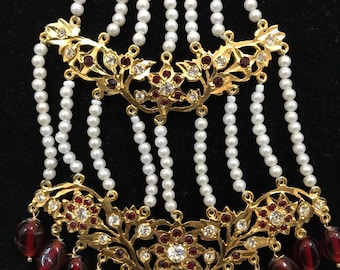 Maroon Hyderabadi Passa, Passa Tikka, Maang Tikka, Bridal Hyderabadi Jhumar, Indian Bridal Jewelry, Indian head gear, Bollywood Passa Tikka