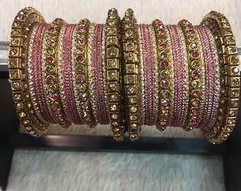 Bangles, gold bangles, pink bridal bangles, indian bangles, pakistani bangles, indian jewelry, pakistani jewelry, indian wedding jewelry