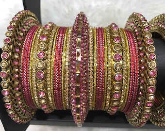 Bridal Bangles, gold bangles, pink bangles, indian bangles, pakistani bangles, indian jewelry, pakistani jewelry, indian wedding jewelry