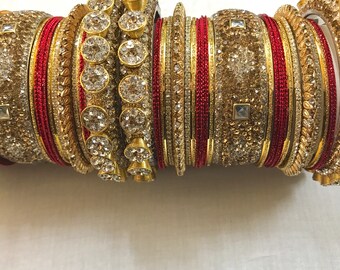 Bangles, gold bangles, red bridal bangles, indian bangles, pakistani bangles, indian jewelry, pakistani jewelry, indian wedding jewelry