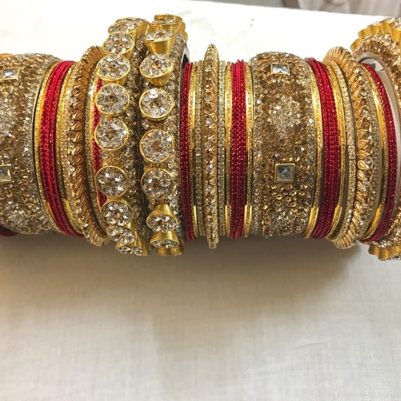 Items similar to Bangles, gold bangles, red bridal bangles, indian bangles, pakistani bangles ...