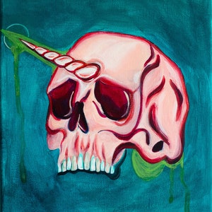 Original Painting Unicorn Skull 8x10 inches Acrylic Original Painting Unicorn Skull 8x10 inches Acrylic