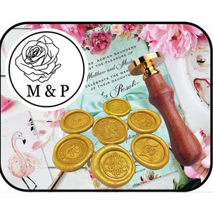 BIG ROSE FLOWER Custom Initials Wax Seal Stamp / Wedding Invitation / Personalized Letter (product ref : AK083613017)
