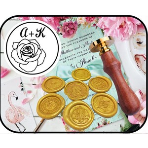 ROSE FLOWER Wax Seal Stamp / Wedding Invitation / Custom Initials / Personalized Letter Stamp (product ref : AK083613018)