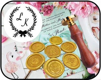 LAUREL LEAF WREATH  Wax Seal Stamp / Custom Initials Wedding Invitation / Personalized Stamp / Engagement Party / rsvp / Save the date