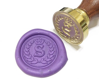 CROWN & LAUREL WREATH wax seal stamp / wedding invitation / Birthday Party Stamp / A to Z Initial Letter / Invitation Stamp
