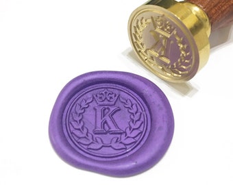 CROWN & LAUREL WREATH wax seal stamp A to Z Initial Letter