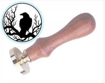 Raven Crow on Tree Wax Seal Stamp: Wedding Invitation
