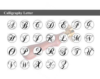 Timbro con sigillo in ceralacca CALLIGRAPHY SCRIPT / Lettera iniziale dalla A alla Z / Lettera corsiva / Invito di nozze / Festa di compleanno / Alfabeto (rif.: ma-cp)