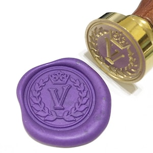 CROWN & LAUREL WREATH wax seal stamp A to Z Initial Letter / wedding invitation / birthday party stamp
