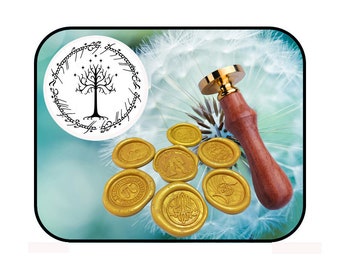 Timbro con sigillo in ceralacca The White Tree: invito di nozze elfico (3 cm)