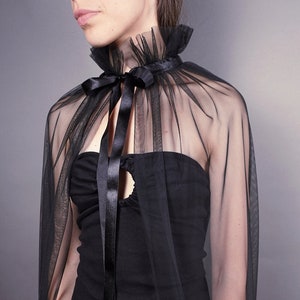 Long tulle Cape Gothic Victorian Vampire, delicate mist, costume, prom, goes to ground, Halloween