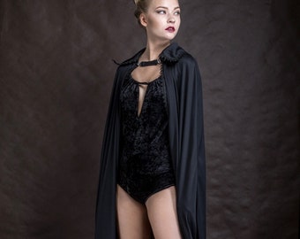Extra long Gothic black  cape Victorian Vampire Elegant Burlesque with big collar, prom, goes to ground, Halloween