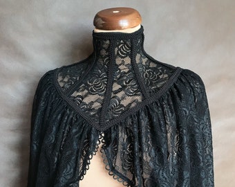 Romantic cape Elegant Gothic lace CAPE jacket, enlorured with satin ribbon, Gothic Victorian Vampire, gift for her, Halloween, prom, date