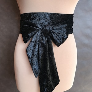 Black velvet obi Belt SASH,extra long women&#39;s accessories, womens belt, big bow, elegant, prom, everyday