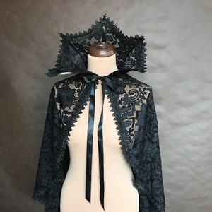 Gothic Elegant Black Lace and Lace CAPE With High Collar, Gothic ...