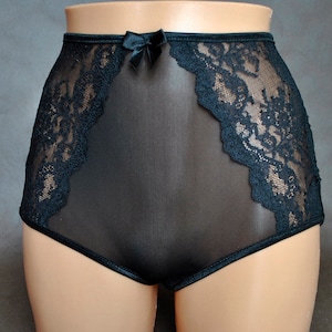 Sexy, romantic Black high waist tulle Panty, panties,  Lingerie, lace, Hand made, All sizes available, elegant underwear, pants,  high waist