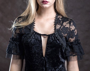 Elegant gothic lace black LACE BOLERO shrug with short sleeves finished with tulle,victorian  festivals, prom, halloween
