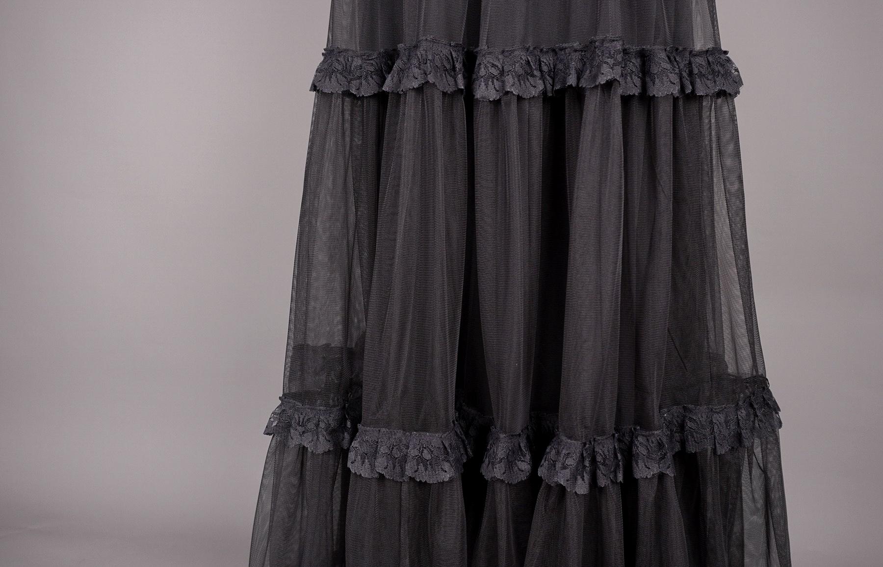 Sexy tulle long black skirt with lace finishing GOTHIC VAMPIRE Victorian Burlesque Glamour, carnival, prom, festival, Halloween - Thumbnail 5