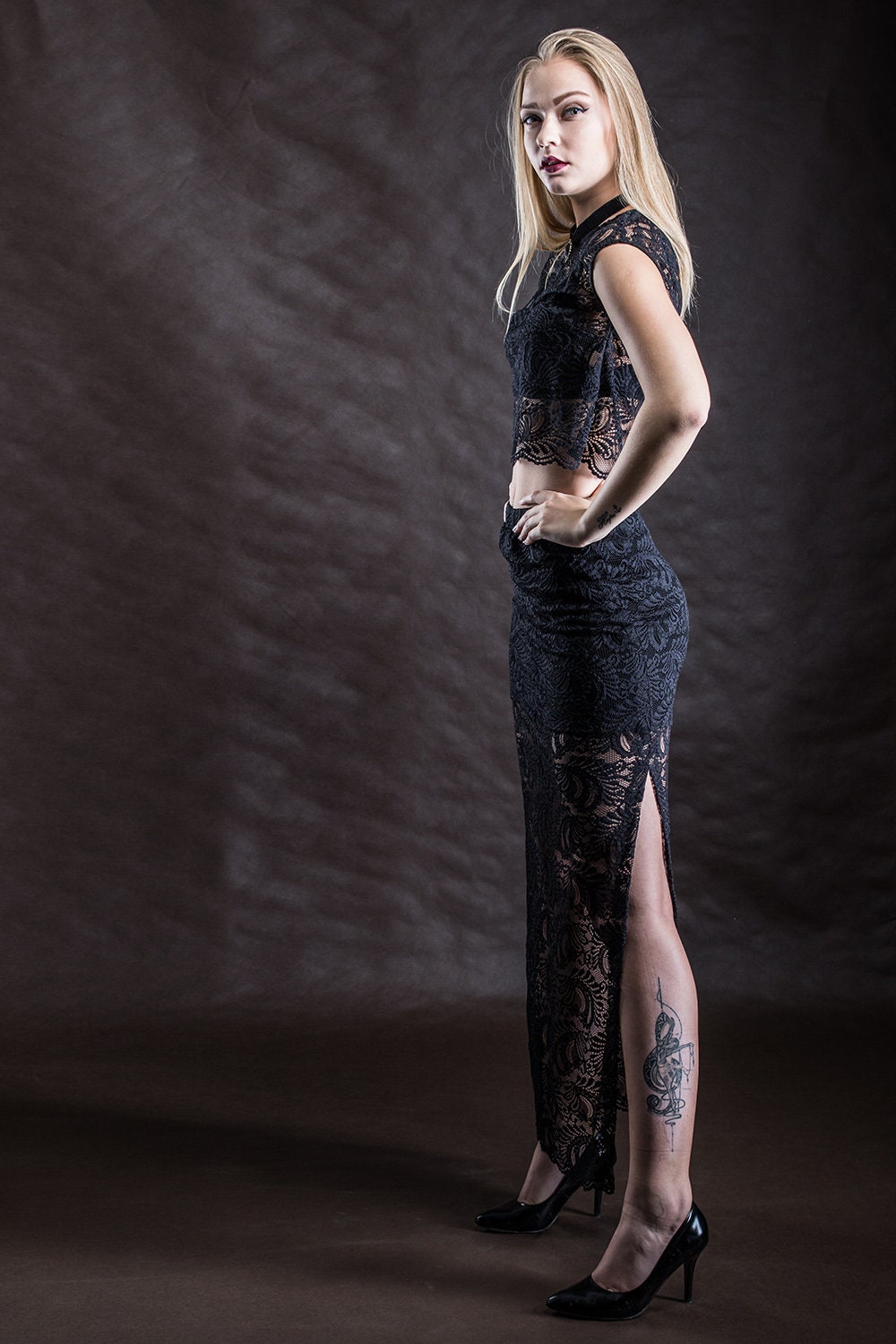 Elegant GOTHIC  long lace tight SKIRT VAMPIRE Victorian Burlesque Glamour black , carnival, prom, festival, New Year's Eve, Halloween - Thumbnail 3