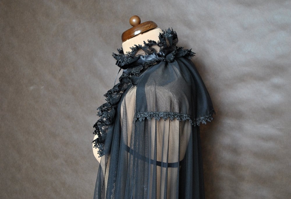 Extra Long Tulle Cape Mist Gothic Victorian Vampire Elegant | Etsy