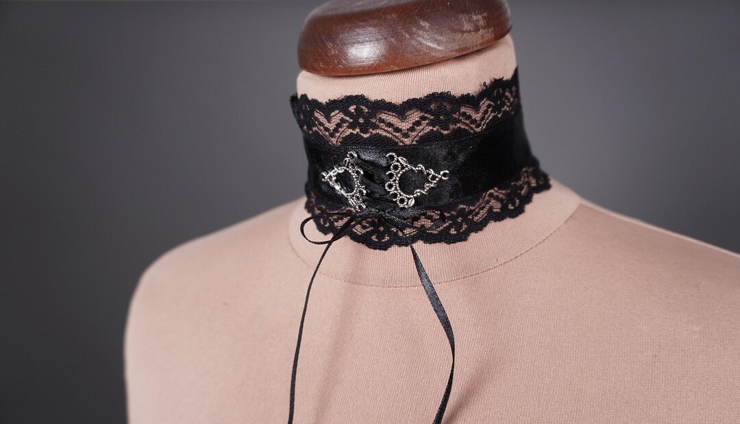 Gothic Lace Choker: Black Satin Ribbon Tie, Witchy Vampire Style - Etsy