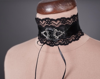 Goth Black Lace Choker With Red Pearls – Victorian Vampire Satin Ribbon ...