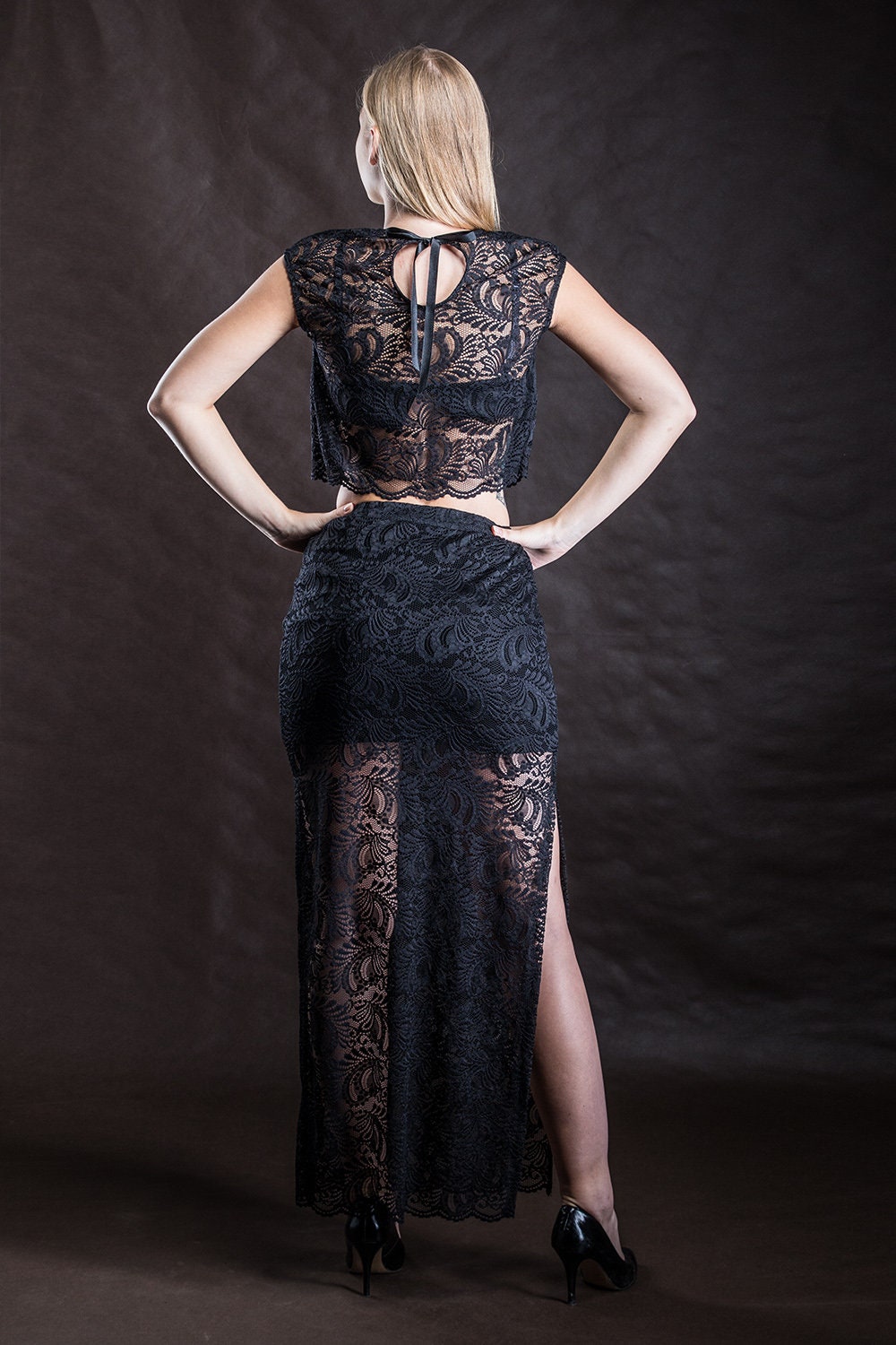 Elegant GOTHIC  long lace tight SKIRT VAMPIRE Victorian Burlesque Glamour black , carnival, prom, festival, New Year's Eve, Halloween - Thumbnail 4