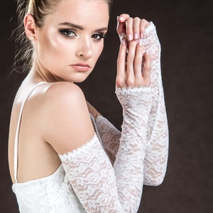 Romantic ivory extra long lace GLOVES, wedding, bridal, elegant, fingerless mittens