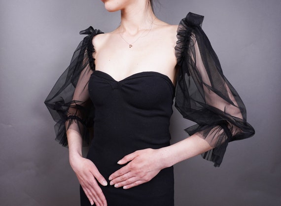 Elegant Tulle Removable Arm Sleeves, Glamour Tulle, Black, Ivory or White,  Detachable 