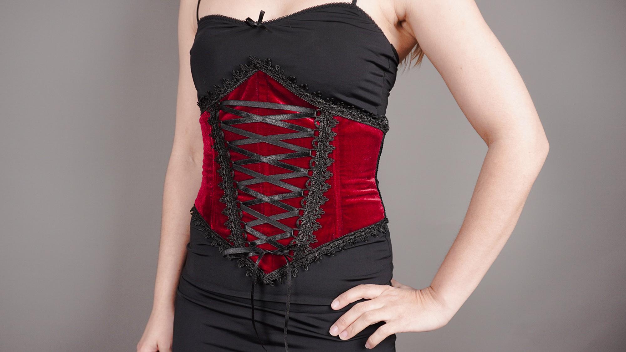 Velvet  corset Belt with corset binding, goth, gothic, Victorian, Edwardian style - Thumbnail 2