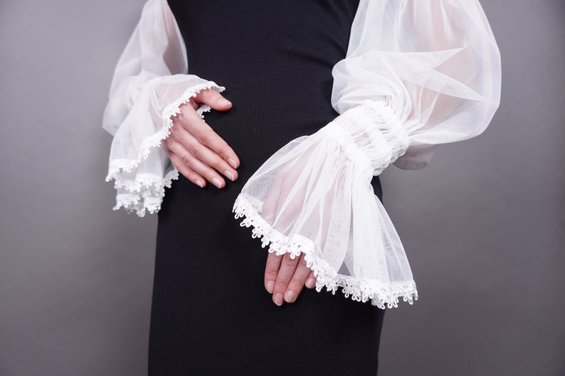 Elegant big sleeves, julliet puffs, GOTHIC VAMPIRE Glamour, Removable Sleeves, Bicep Wedding Sleeves, tulle flounces, Halloween, proms image 2