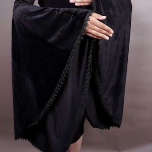 Elegant GOTHIC velvet gloves VAMPIRE costume Victorian Evening Glamour long GLOVES with mistic flounce,  frill, black