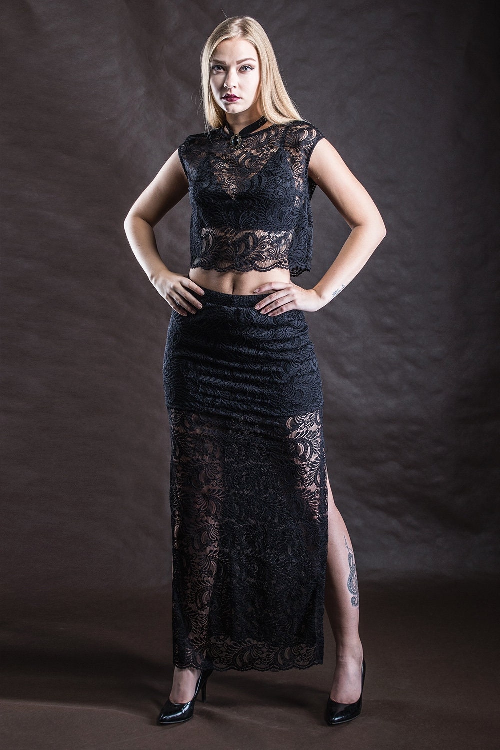 Elegant GOTHIC  long lace tight SKIRT VAMPIRE Victorian Burlesque Glamour black , carnival, prom, festival, New Year's Eve, Halloween
