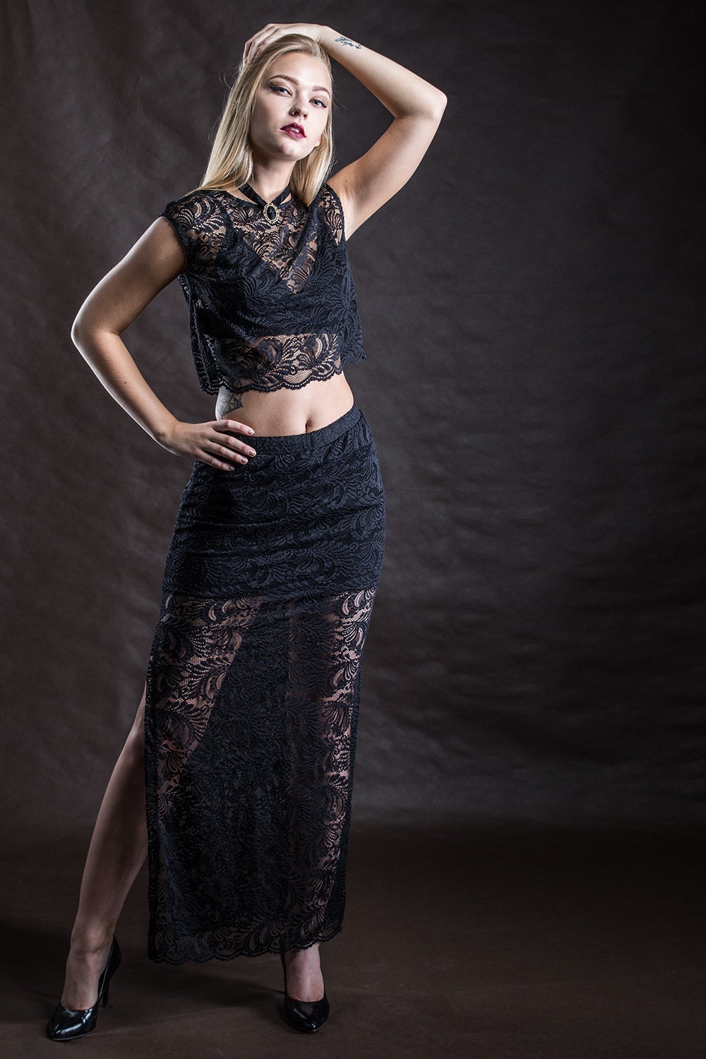 Elegant GOTHIC  long lace tight SKIRT VAMPIRE Victorian Burlesque Glamour black , carnival, prom, festival, New Year's Eve, Halloween - Thumbnail 2
