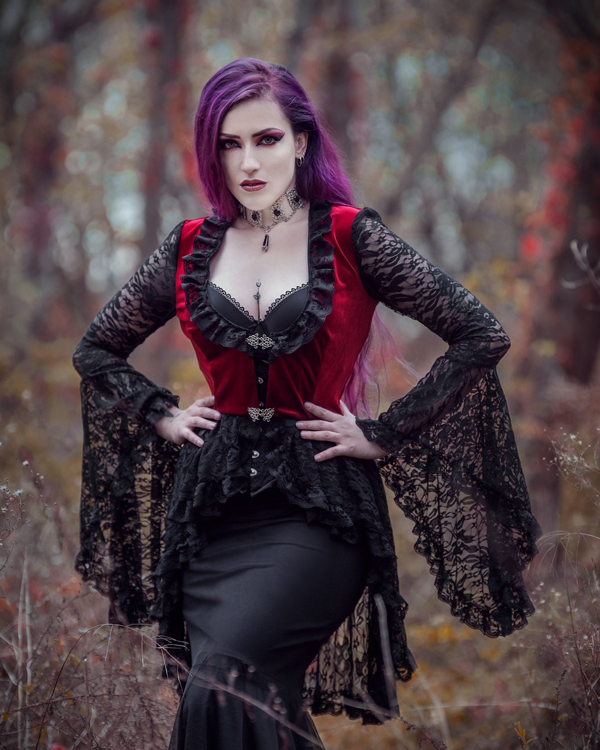 Gothic Viktorianisch Vampir Jacke Cape Mantel Samt und Spitze