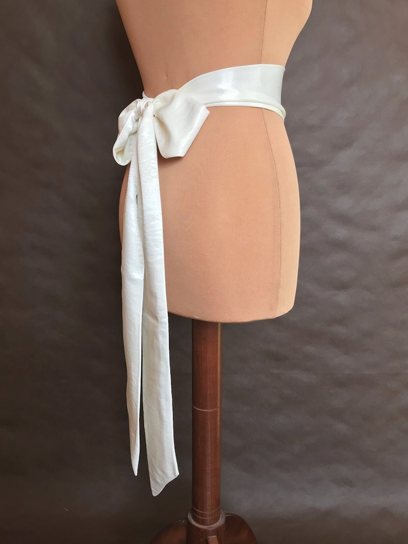 White or ivory romantic binding obi Belt satin SASH bridal extra long women's accessories, women belt, big bow, elegant, prom, wedding image 3