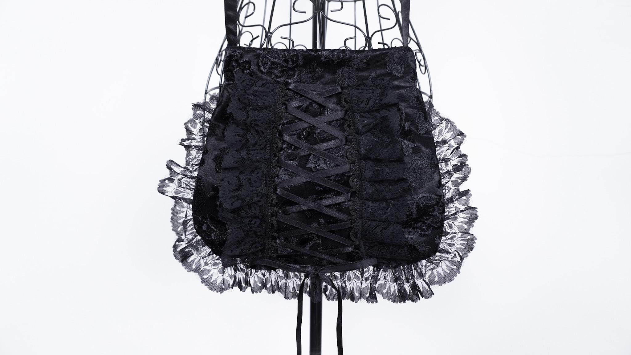 Elegant black bag purse, lace and satin, Victorian, Edwardian, gothic lolita style, Halloween, vampire - Thumbnail 5
