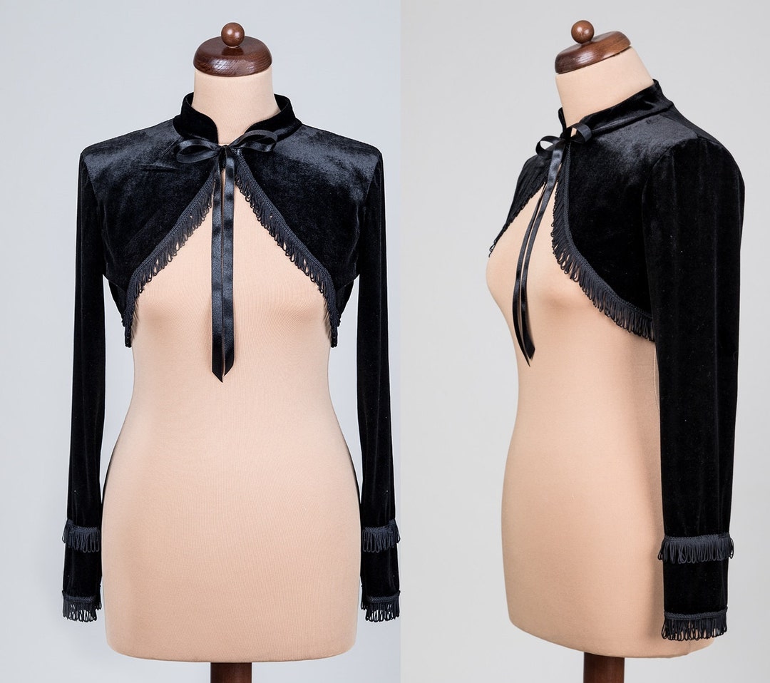 Glam Elegant Black Velvet BOLERO Cape Shrug With Long Sleeves Stand up Collar Tassels Festivals Prom Halloween New Year s Eve Etsy Canada