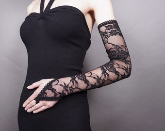 Elegant GOTHIC VAMPIRE Victorian Burlesque Evening Glamour extra long GLOVES, armwarmers, black lace, goth fingerless mittens