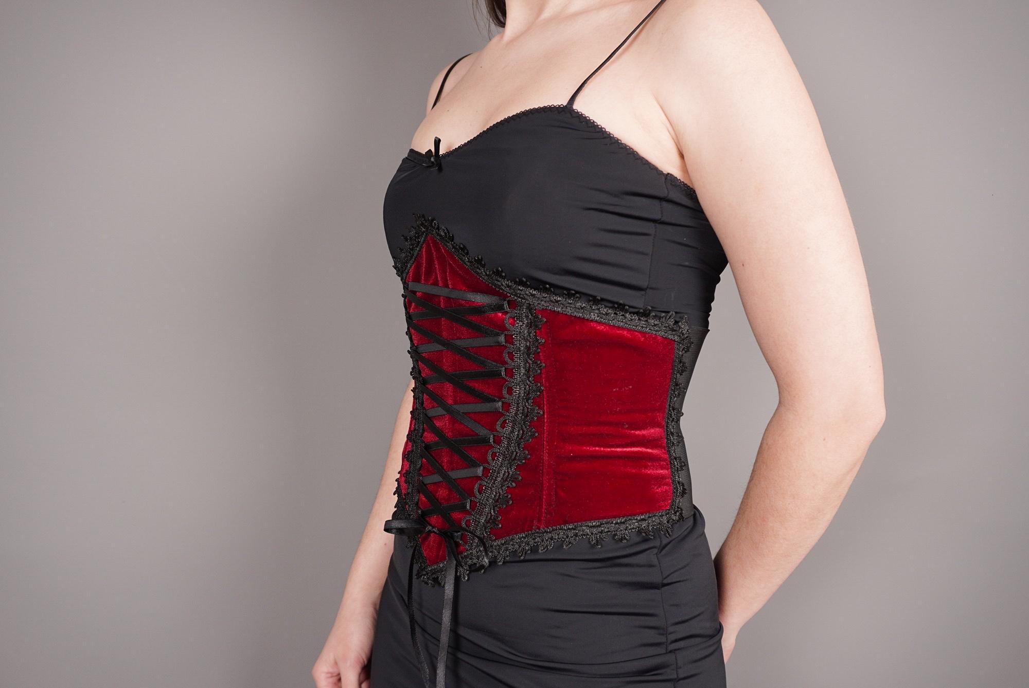 Velvet  corset Belt with corset binding, goth, gothic, Victorian, Edwardian style - Thumbnail 4