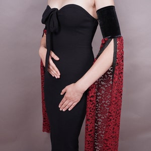 Elegant GOTHIC velvet gloves VAMPIRE costume Victorian Evening Glamour long GLOVES with mistic flounce,  frill, claret lace