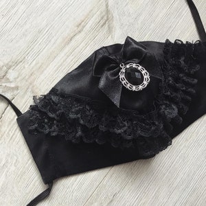 Beautiful  Reusable and  washable cotton silk face mask, double-sided breathable profiled mouth mask with lace, goth, alternative, black