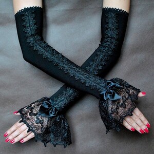 Elegant Evening Gloves GOTHIC VAMPIRE Victorian Burlesque Evening Glamour long, armwarmers,fingerless mittens,prom, black friday, Halloween image 3