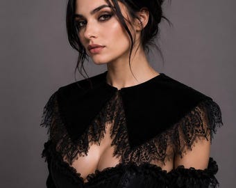 Cuello extragrande de terciopelo: pieza desmontable de encaje gótico victoriano, estilo vampiro.