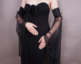 Gothic Tulle Arm Sleeves – Detachable Bell Sleeves, Vampire Victorian Gloves, Dark Academia Accessory