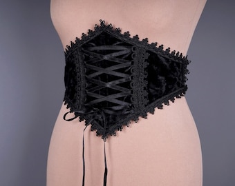 Black Velvet Corset Belt: Elegant Waist Binding, Gothic Accessory