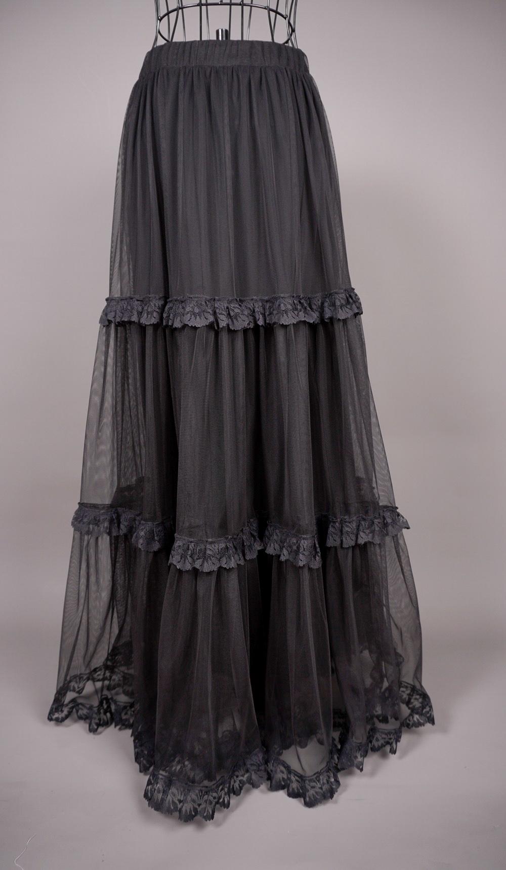 Sexy tulle long black skirt with lace finishing GOTHIC VAMPIRE Victorian Burlesque Glamour, carnival, prom, festival, Halloween - Thumbnail 6