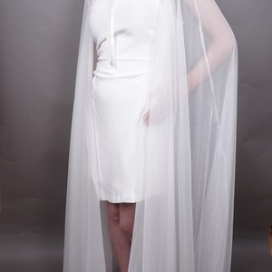 Extra long tulle romantic bridal Cape Mist Elegant white or ivory, costume, prom, goes to ground, wedding