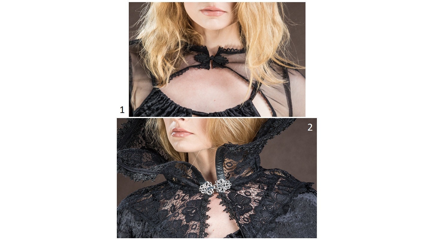 Gothic Elegant black velvet and lace CAPE with witch high collar, Gothic Victorian Vampire, Halloween - Thumbnail 5
